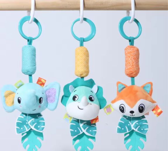 Hanging Elephant, Dinosaur and Fox Rattle Toys for Babies