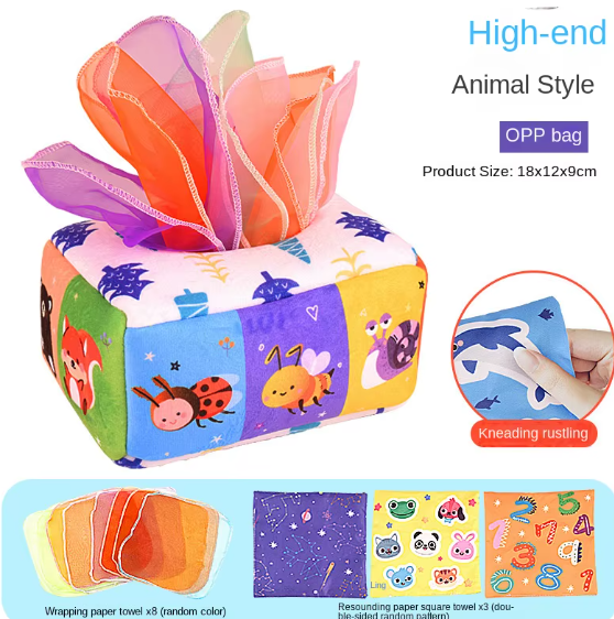 Animal-Themed Montessori Sensory Tissue Box with Scarves