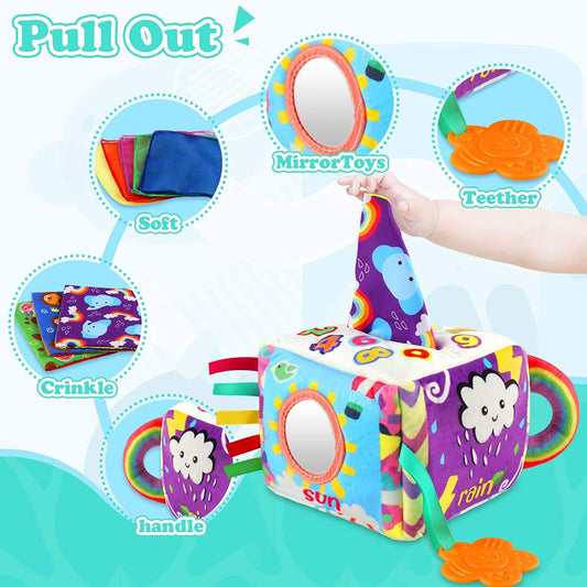 Cartoon Baby Tissue Box Toy Soft Cloth Cube for Toddlers