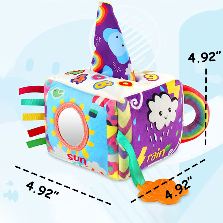 Cartoon Baby Tissue Box Toy Soft Cloth Cube for Toddlers