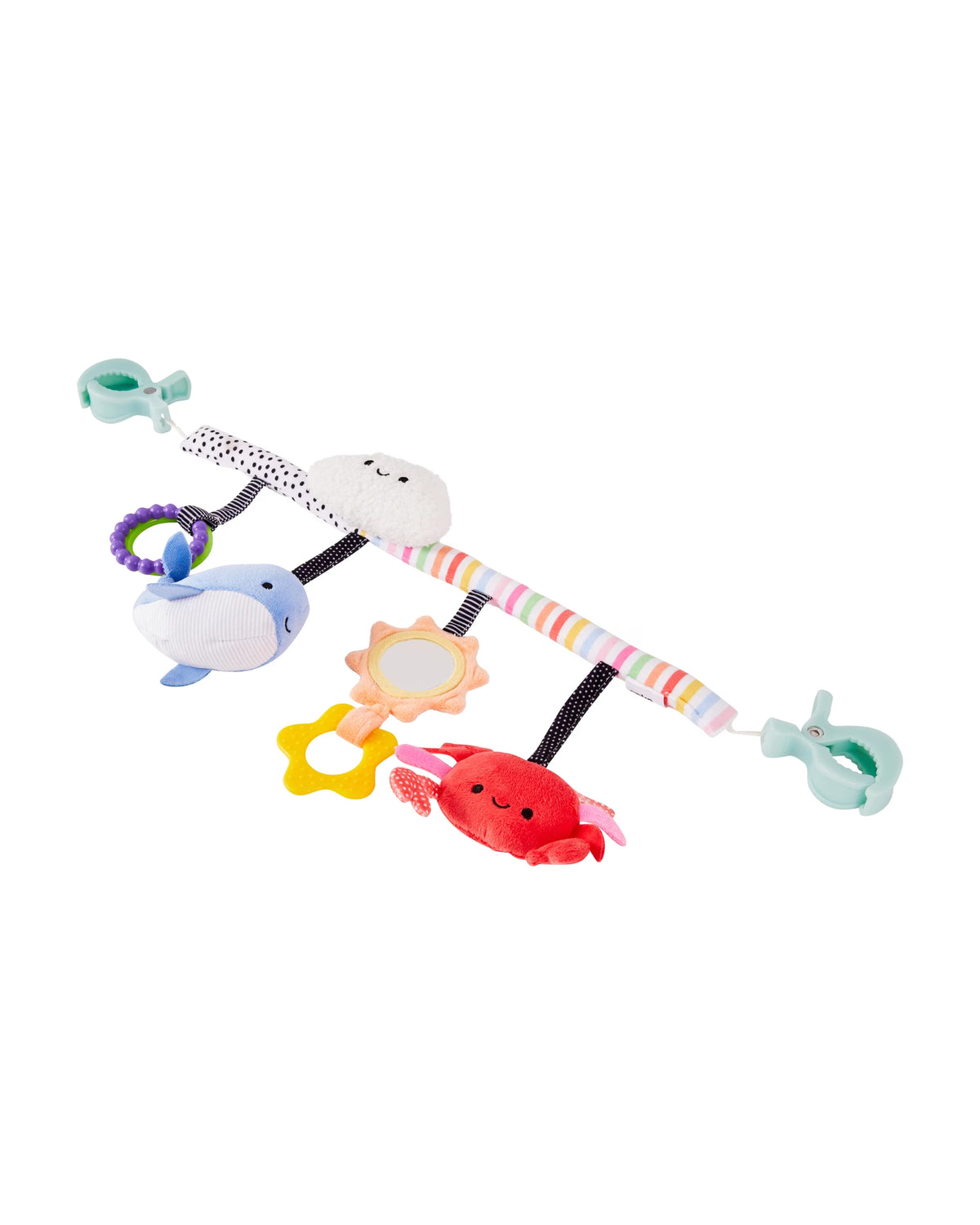 Clip-On Sensory Stroller Toy for Babies | Mirror Teether Rattle