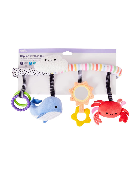 Clip-On Sensory Stroller Toy for Babies | Mirror Teether Rattle