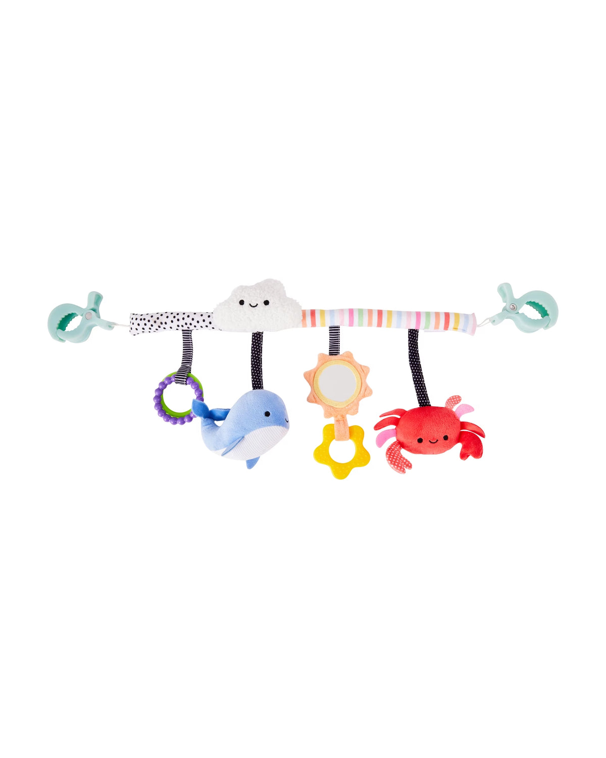 Clip-On Sensory Stroller Toy for Babies | Mirror Teether Rattle
