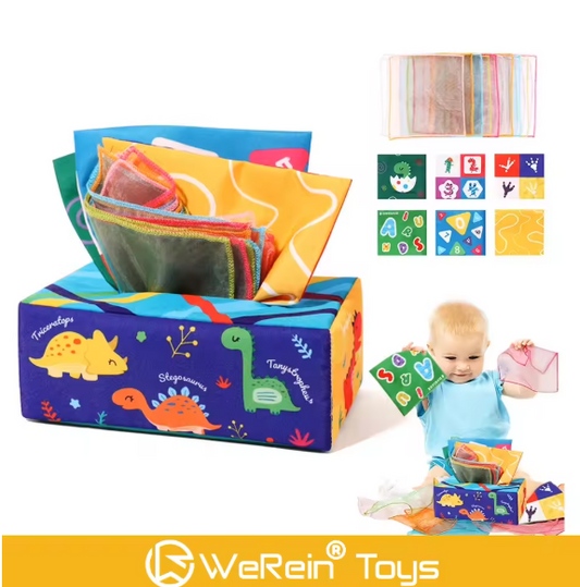 Colorful Sensory Tissue Toy Set for Babies – Interactive Pull-Out Crinkle Scarves and Learning Activity Box