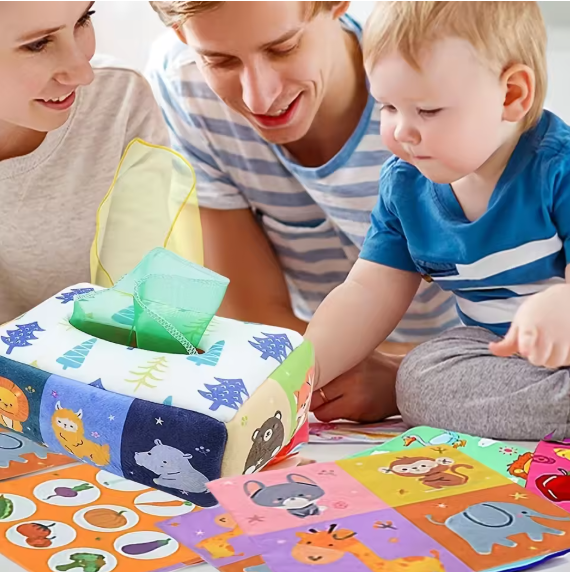 Family Playtime with a Montessori Sensory Tissue Box