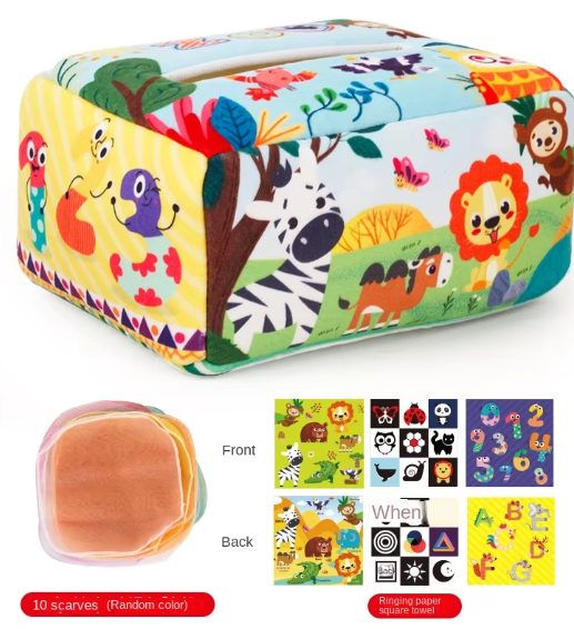 Montessori Baby Tissue Box with Sensory Scarves