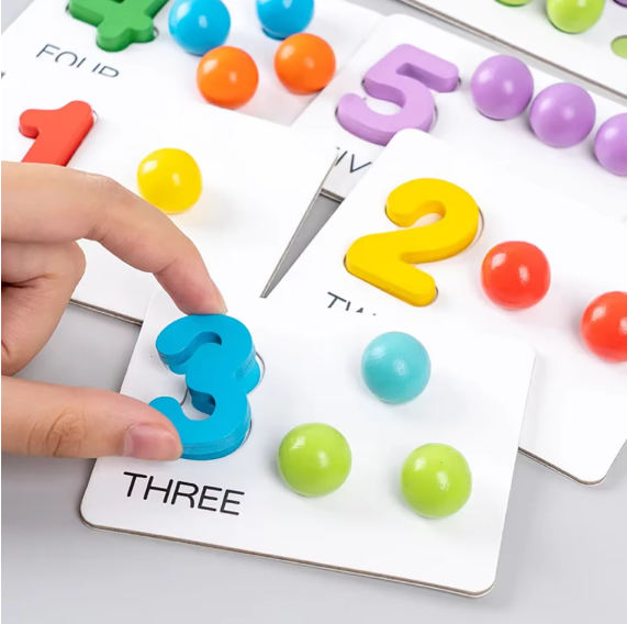 Montessori Number Matching Board with Colorful Counting Balls for Preschool Learning