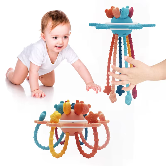 Montessori Pull String Sensory Toy with Silicone Teether