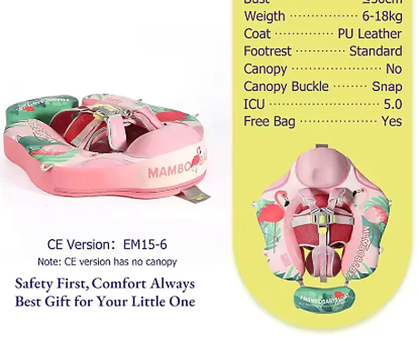 Pink Flamingo Baby Swim Float with Safety Harness